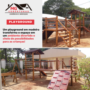 Playground Um playground em madeira que transforma o espaço em um ambiente divertido e cheio de possibilidades para as crianças.