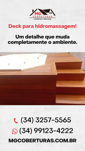 Deck para Hidromassagem. O deck de madeira ao redor da hidromassagem cria um espaço mais sofisticado, confortável e perfeito para momentos de descanso e lazer.