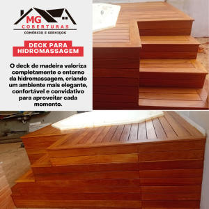 Deck para hidromassagem Além do visual sofisticado, a estrutura traz mais praticidade e integração com o restante do espaço.