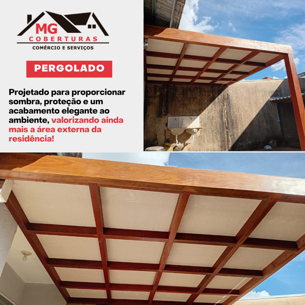 Pergolado. Mais conforto e proteção para o seu espaço externo. Um projeto funcional que une beleza e praticidade no dia a dia.