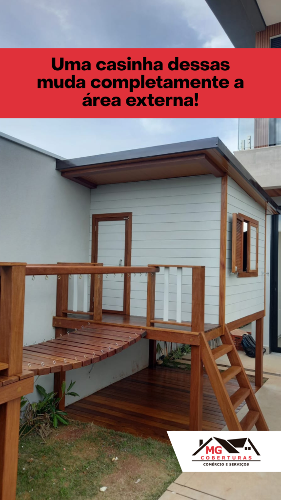 Casinha de Brinquedos. Uma casinha dessas muda completamente a área externa . Projetos em madeira unem charme, conforto visual e um acabamento que valoriza todo o ambiente.